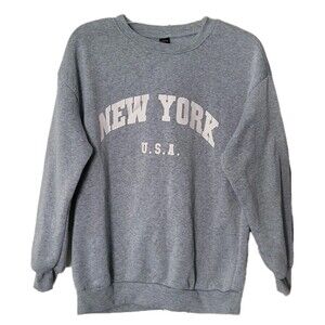Shein Sweatshirt Womens S Gray New York USA Graphic Print Crewneck Pullover